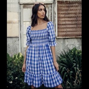 Jessakae If She Loves Pinkies Up Smocked Midi Dress Gingham Ruffled Bell Sleeves